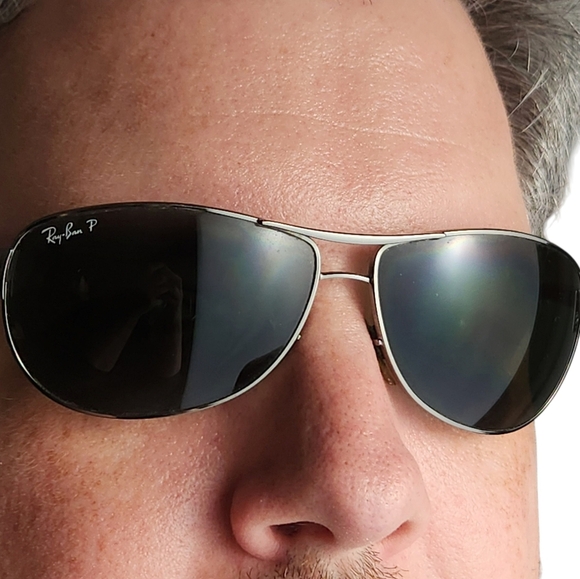 Ray-Ban Polarized Aviator RB3342 Warrior Sunglasses Black Silver Italy Unisex - Picture 2 of 7